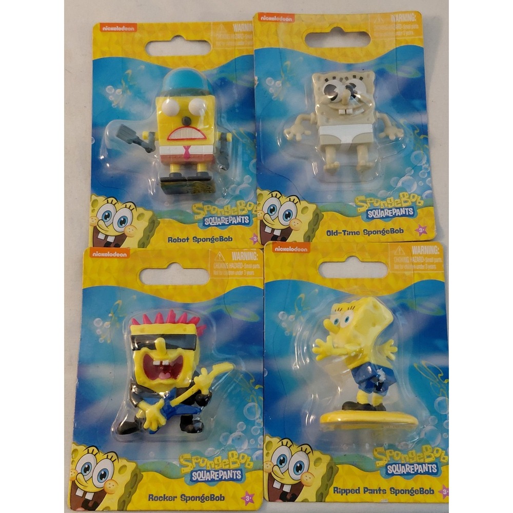 Lot of 4 SpongeBob SquarePants Mini Figures Robot Rocker Ripped Pants Old-Time